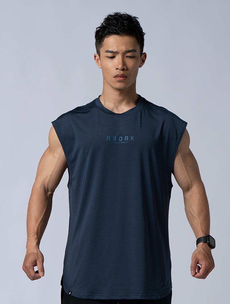 ArcTech™ 機能剪接寬版背心 (深藍) - AROAK 機能健身服飾 | 專為健人打造