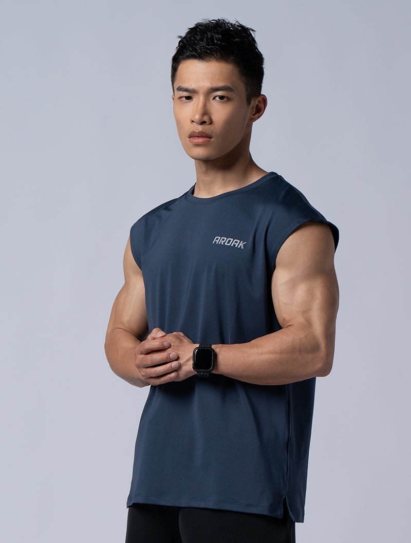 ArcTech™ 機能落肩訓練背心 (深藍) - AROAK 機能健身服飾 | 專為健人打造
