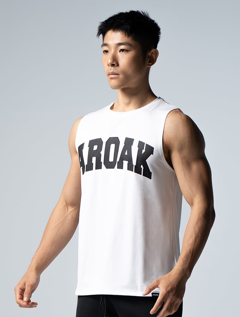 ArcTech™ AROAK 文字機能寬肩背心 (白) - AROAK 機能健身服飾 | 專為健人打造