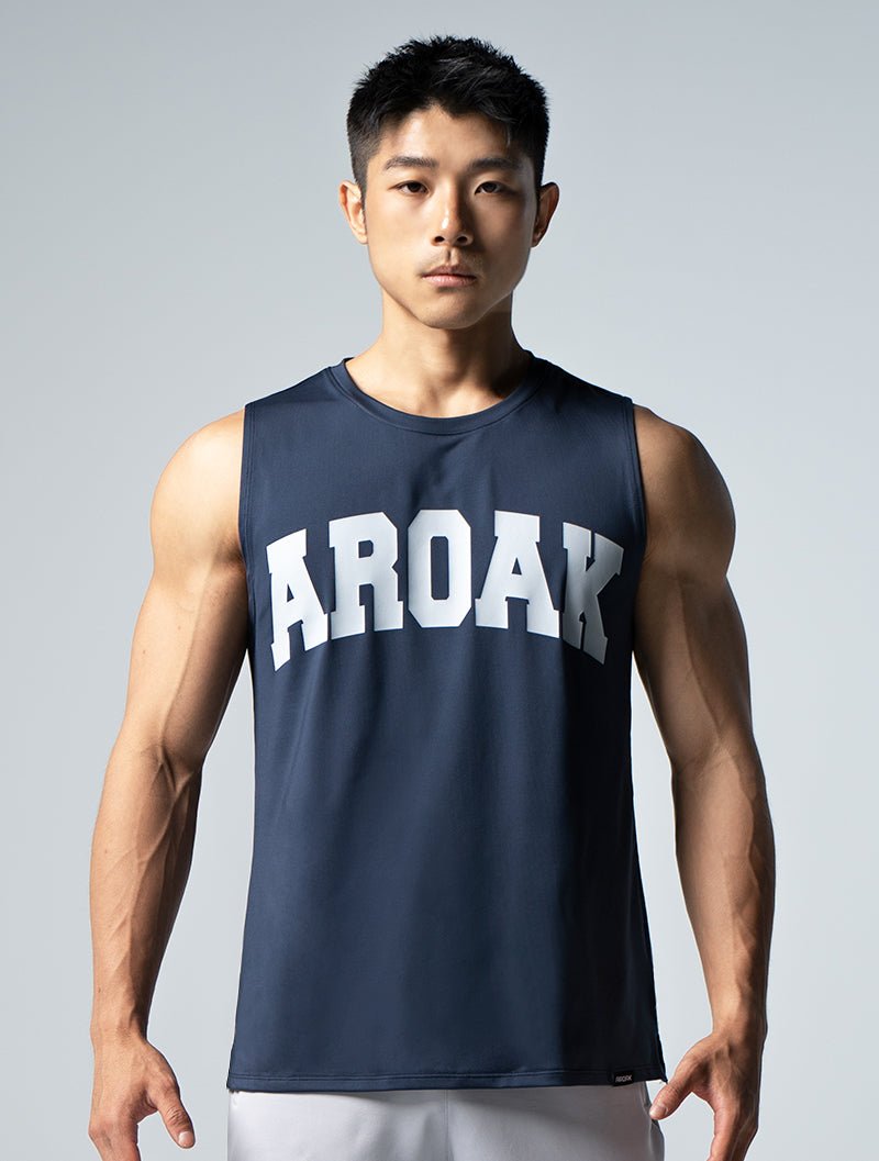 ArcTech™ AROAK 文字機能寬肩背心 (深藍) - AROAK 機能健身服飾 | 專為健人打造