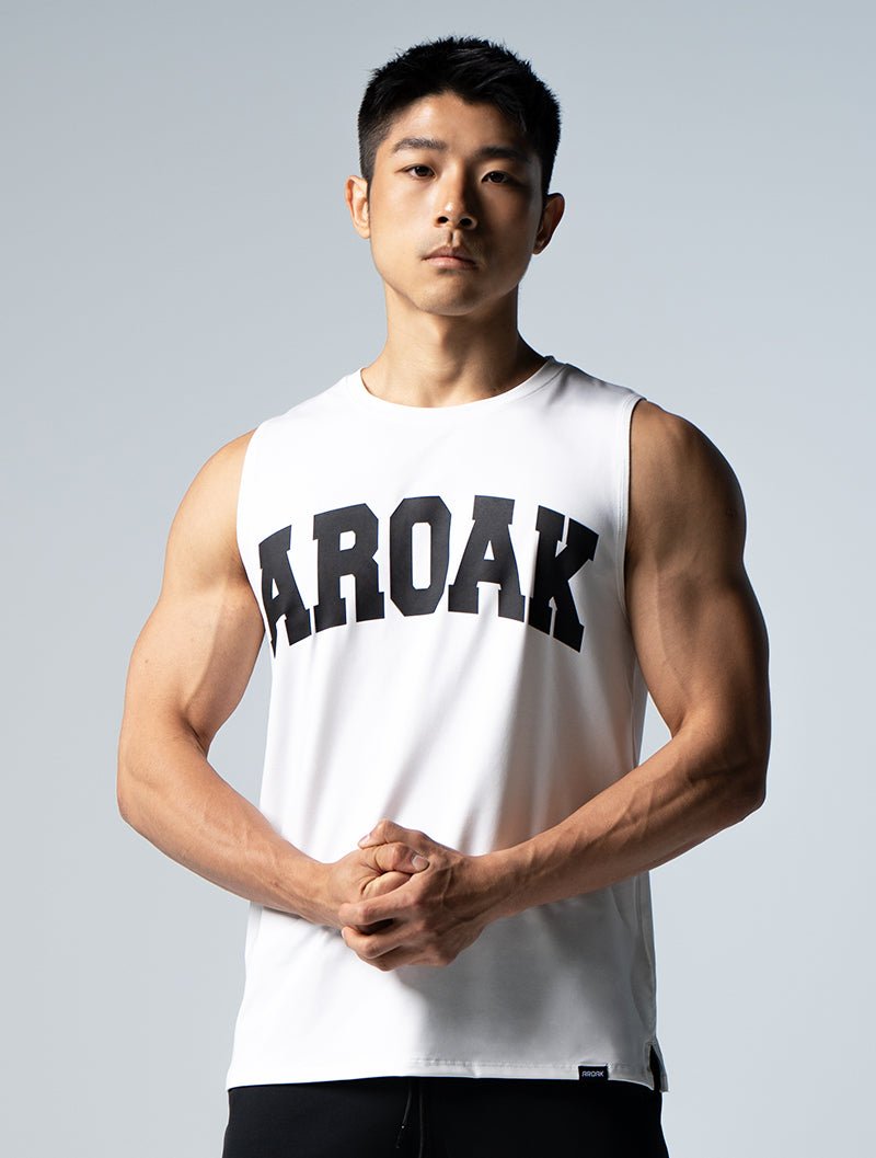 ArcTech™ AROAK 文字機能寬肩背心 (白) - AROAK 機能健身服飾 | 專為健人打造