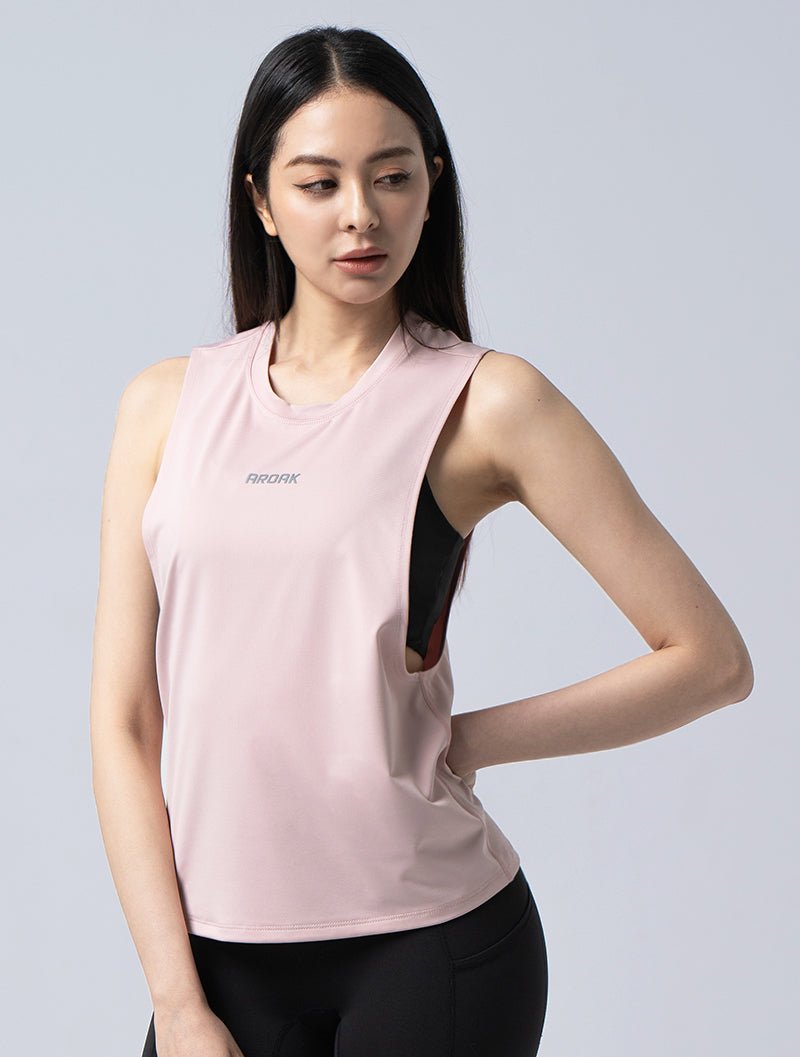 ArcTech™ 機能訓練側挖長版背心@ (櫻花紅) - AROAK 機能健身服飾 | 專為健人打造
