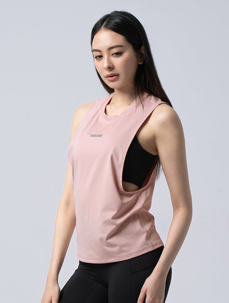ArcTech™ 機能訓練側挖長版背心@ (櫻花紅) - AROAK 機能健身服飾 | 專為健人打造