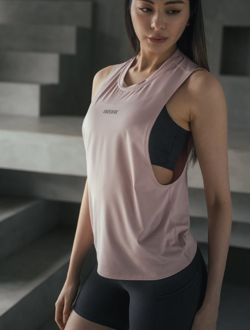 ArcTech™ 機能訓練側挖長版背心@ (櫻花紅) - AROAK 機能健身服飾 | 專為健人打造