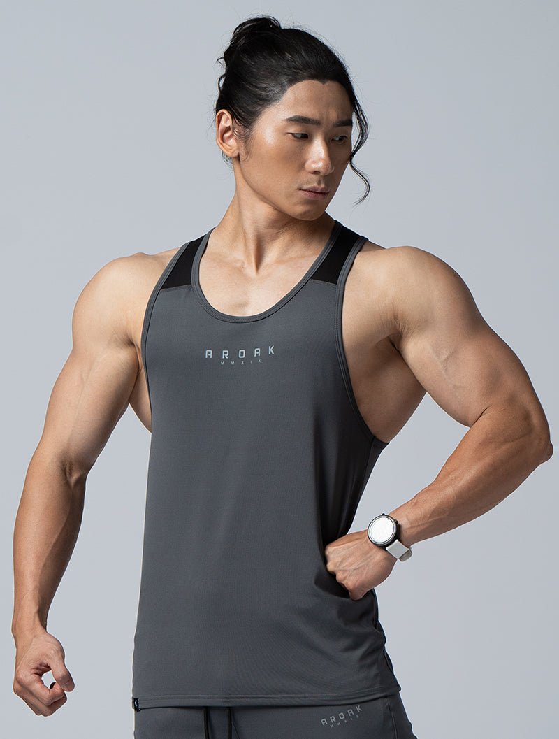 ArcTech™ - BTH機能拼接背心 (鐵灰) - AROAK 機能健身服飾 | 專為健人打造