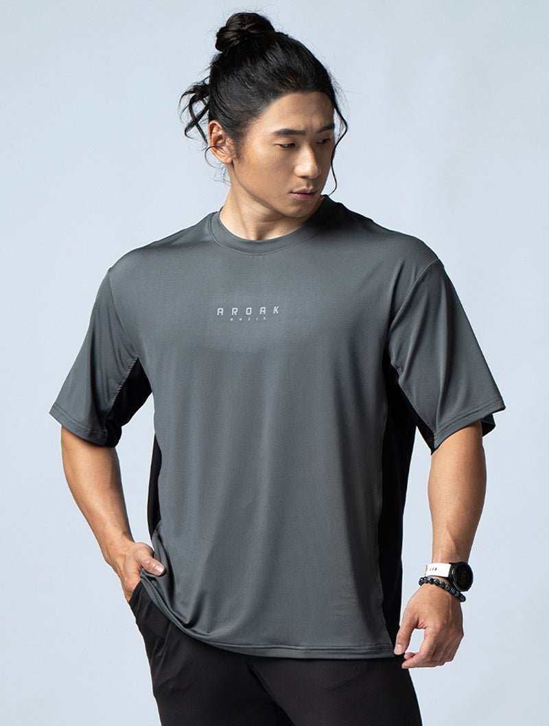 ArcTech™ - BTH OVERSIZED拼接短袖上衣 (鐵灰) - AROAK 機能健身服飾 | 專為健人打造