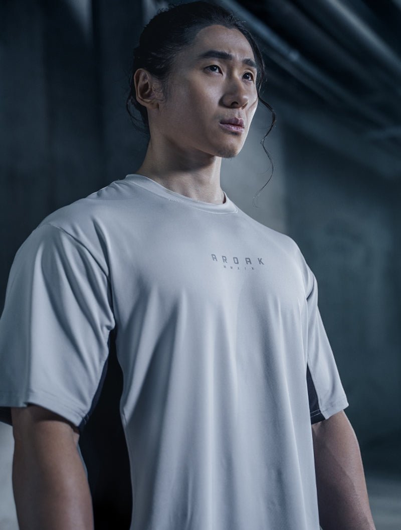 ArcTech™ - BTH OVERSIZED拼接短袖上衣 (淺灰) - AROAK 機能健身服飾 | 專為健人打造