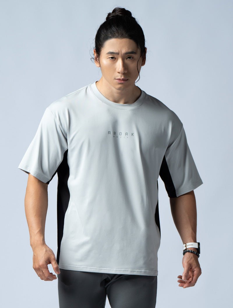 ArcTech™ - BTH OVERSIZED拼接短袖上衣 (淺灰) - AROAK 機能健身服飾 | 專為健人打造