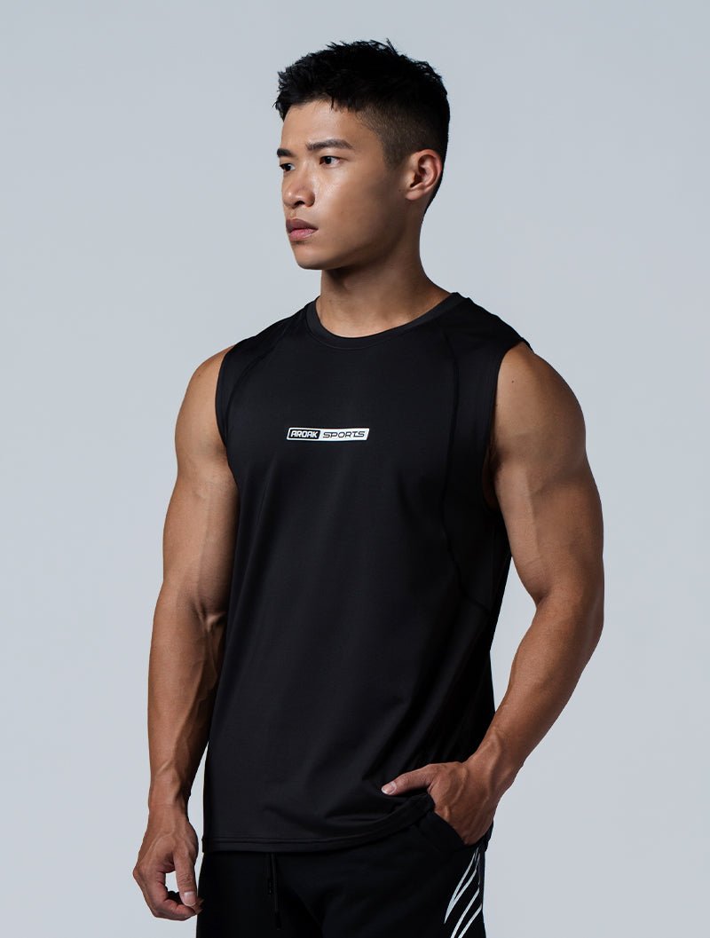 ArcTech™ Elite寬肩剪接訓練背心 (黑) - AROAK 機能健身服飾 | 專為健人打造