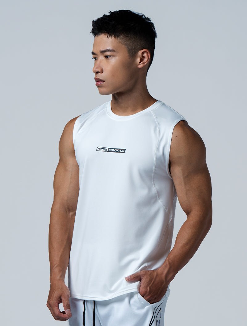 ArcTech™ Elite寬肩剪接訓練背心 (白) - AROAK 機能健身服飾 | 專為健人打造