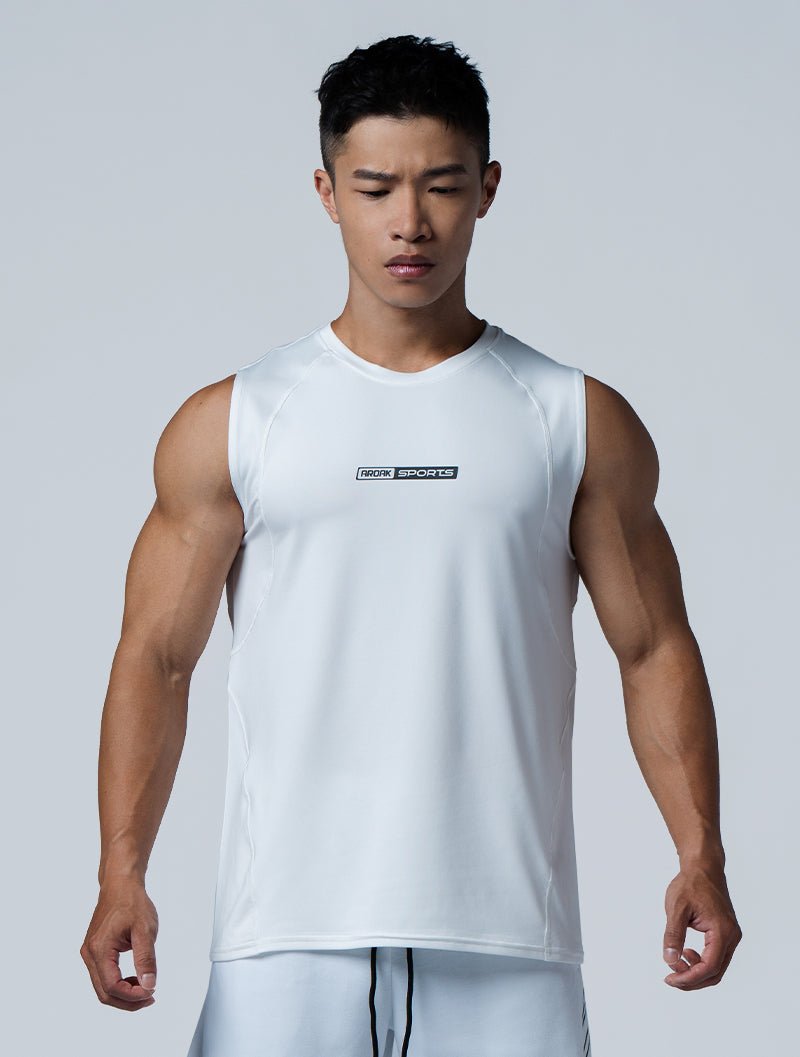 ArcTech™ Elite寬肩剪接訓練背心 (白) - AROAK 機能健身服飾 | 專為健人打造