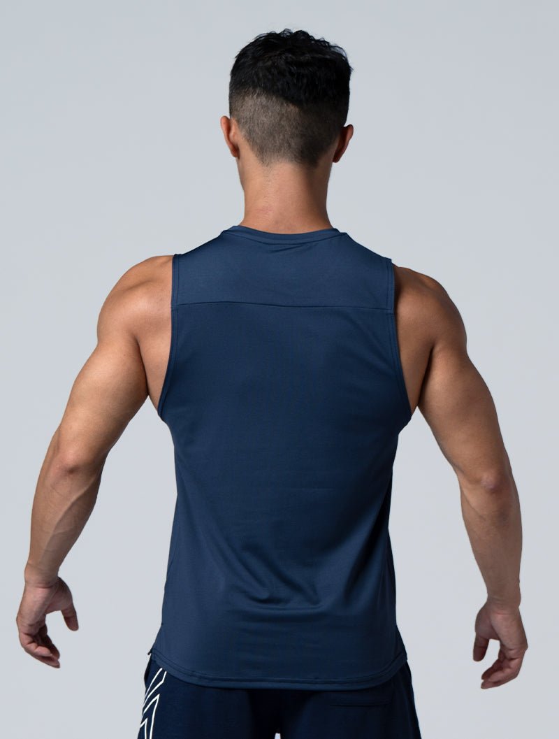 ArcTech™ Essential 剪接弧襬背心 (深藍) - AROAK 機能健身服飾 | 專為健人打造