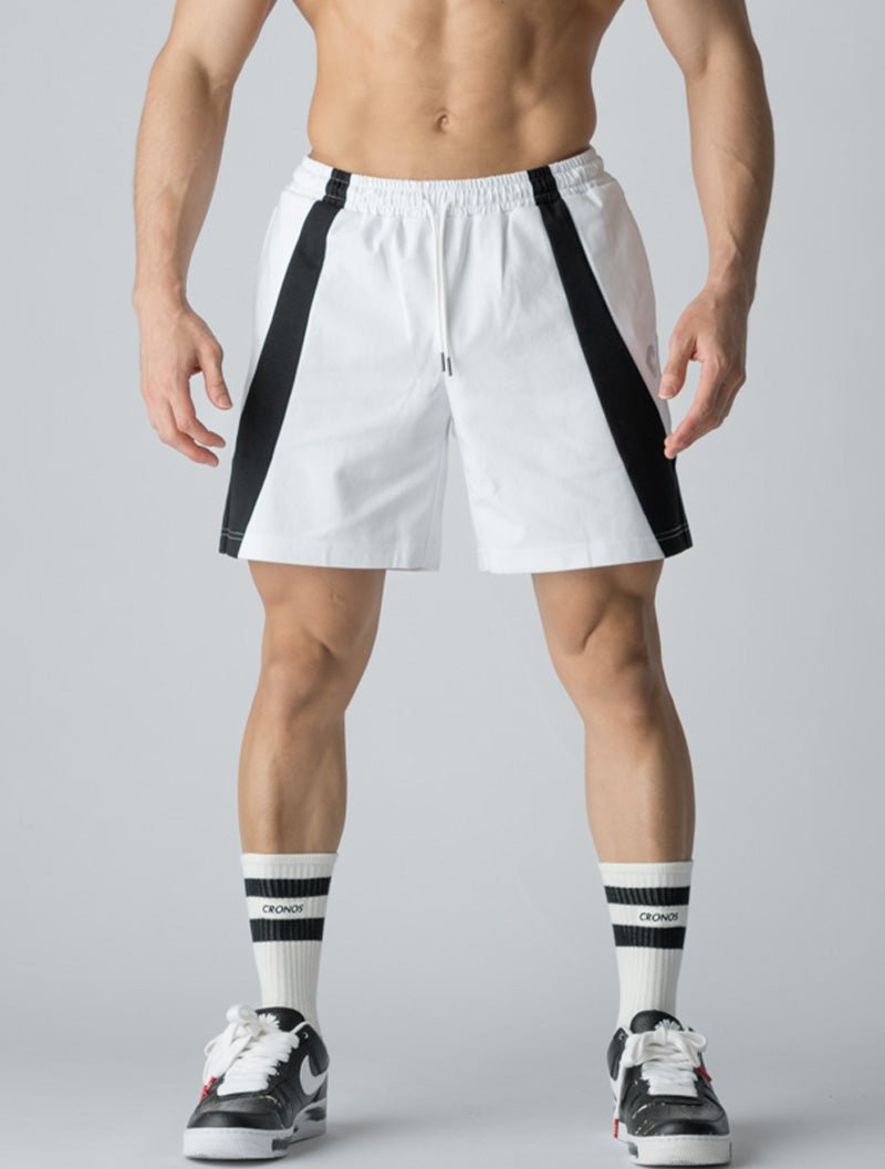 CRONOS 兩側拼接短褲 (白) - AROAK 機能健身服飾 | 專為健人打造