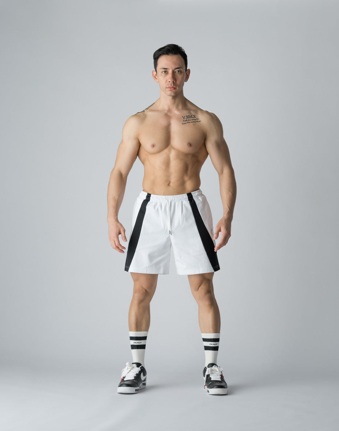 CRONOS 兩側拼接短褲 (白) - AROAK 機能健身服飾 | 專為健人打造