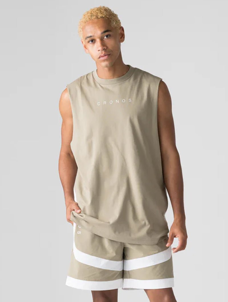CRONOS 拼接背心 (卡其) - AROAK 機能健身服飾 | 專為健人打造