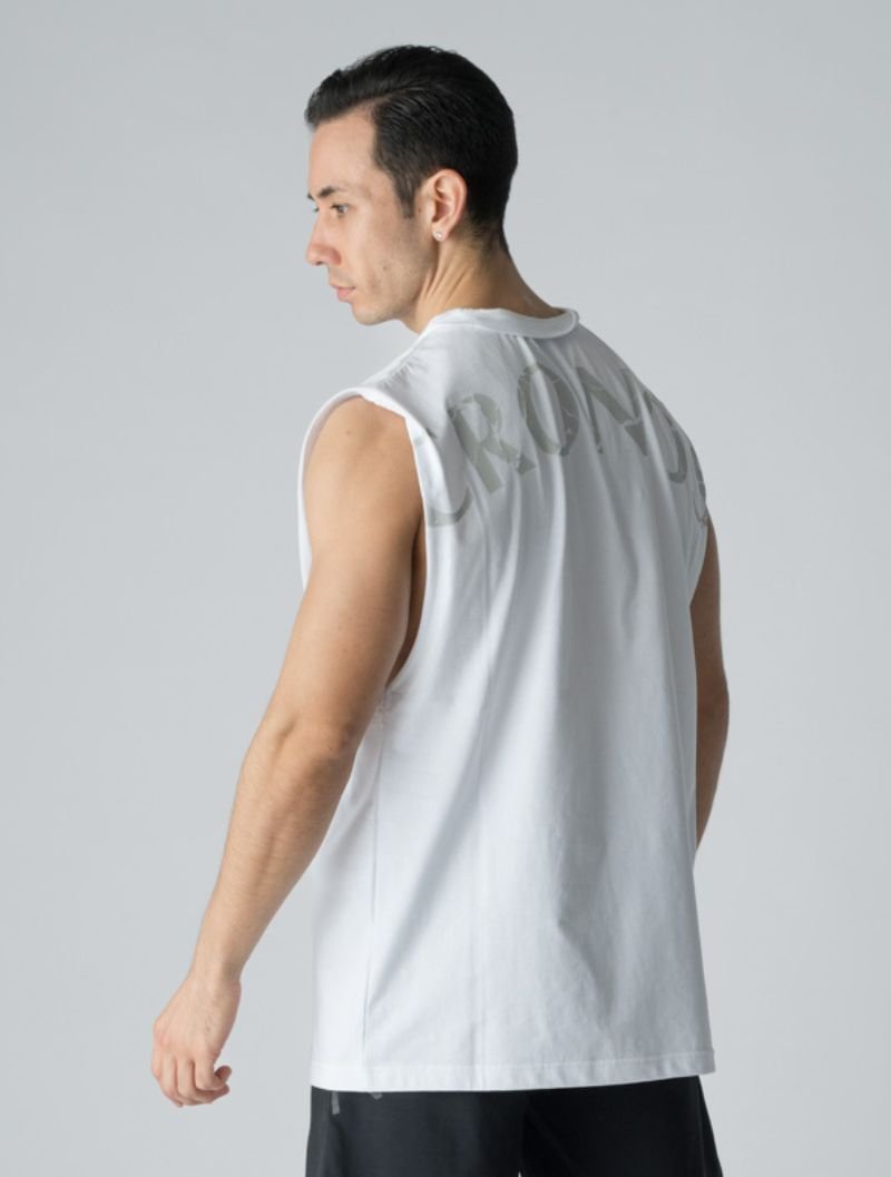 CRONOS 刺繡 BOXLOGO 無袖 (白) - AROAK 機能健身服飾 | 專為健人打造