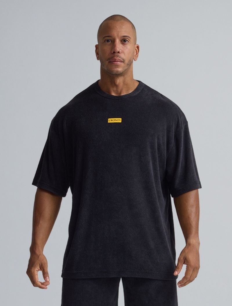 CRONOS 刺繡BOXLOGO竹絨T恤 (灰黑) - AROAK 機能健身服飾 | 專為健人打造