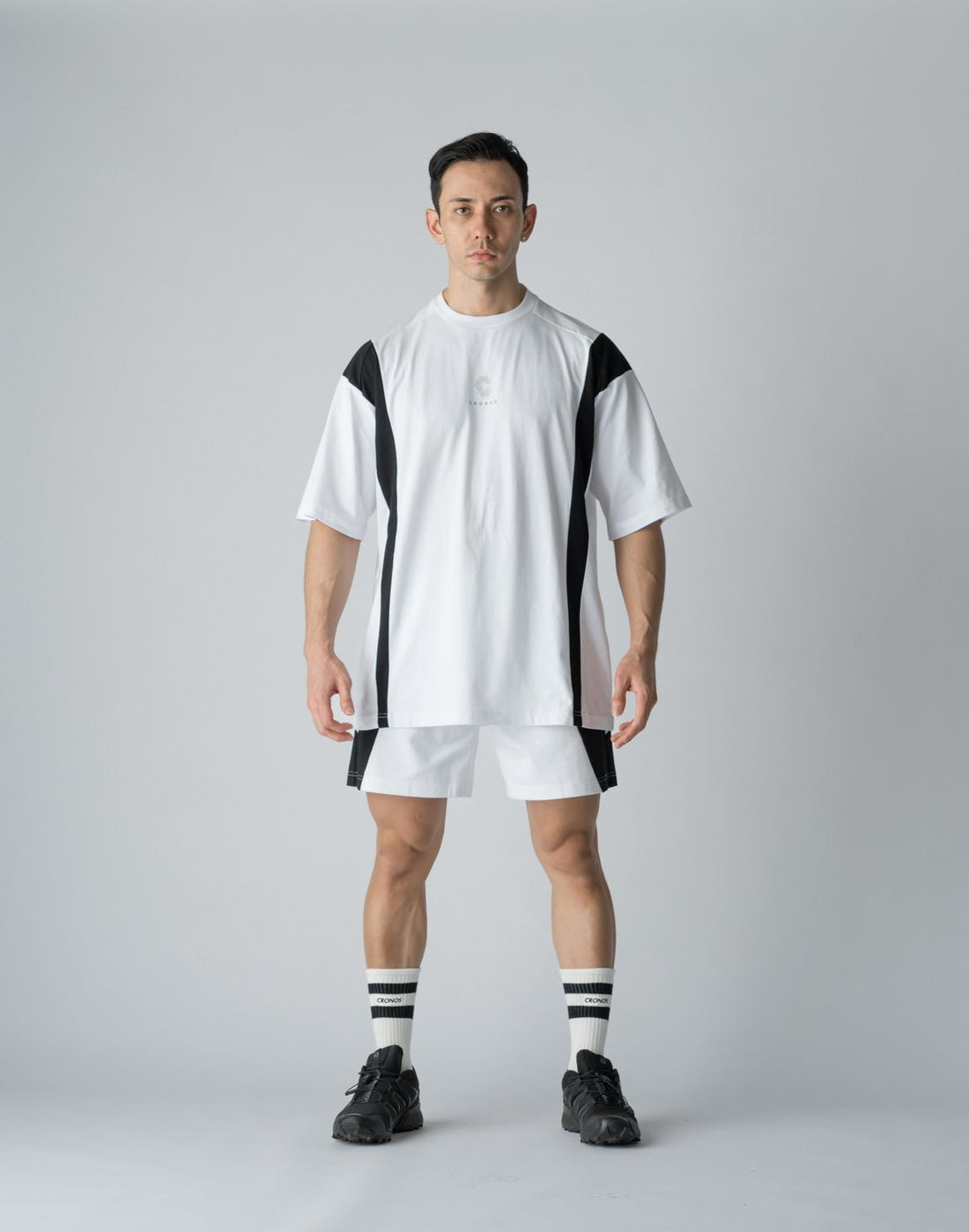 CRONOS 兩側拼接T恤 (白) - AROAK 機能健身服飾 | 專為健人打造