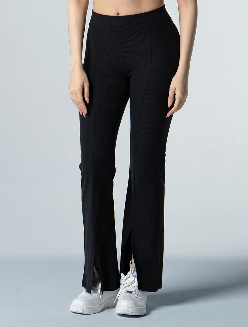 Curvy™ - RIB 前開衩喇叭休閒長褲 25 - 1 (黑) - AROAK 機能健身服飾 | 專為健人打造