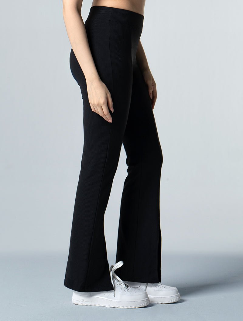 Curvy™ - RIB 前開衩喇叭休閒長褲 25 - 1 (黑) - AROAK 機能健身服飾 | 專為健人打造