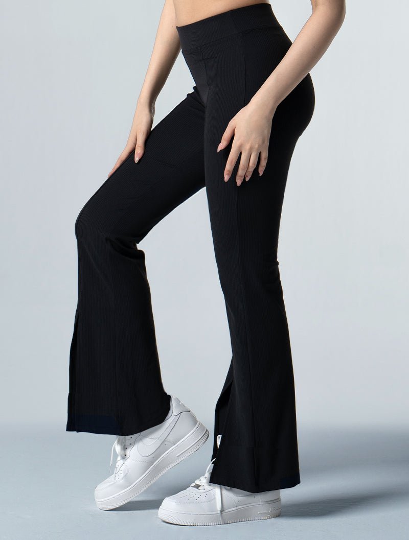 Curvy™ - RIB 前開衩喇叭休閒長褲 25 - 1 (黑) - AROAK 機能健身服飾 | 專為健人打造