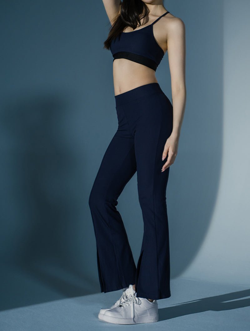 Curvy™ - RIB 前開衩喇叭休閒長褲 25 - 1 (深藍) - AROAK 機能健身服飾 | 專為健人打造