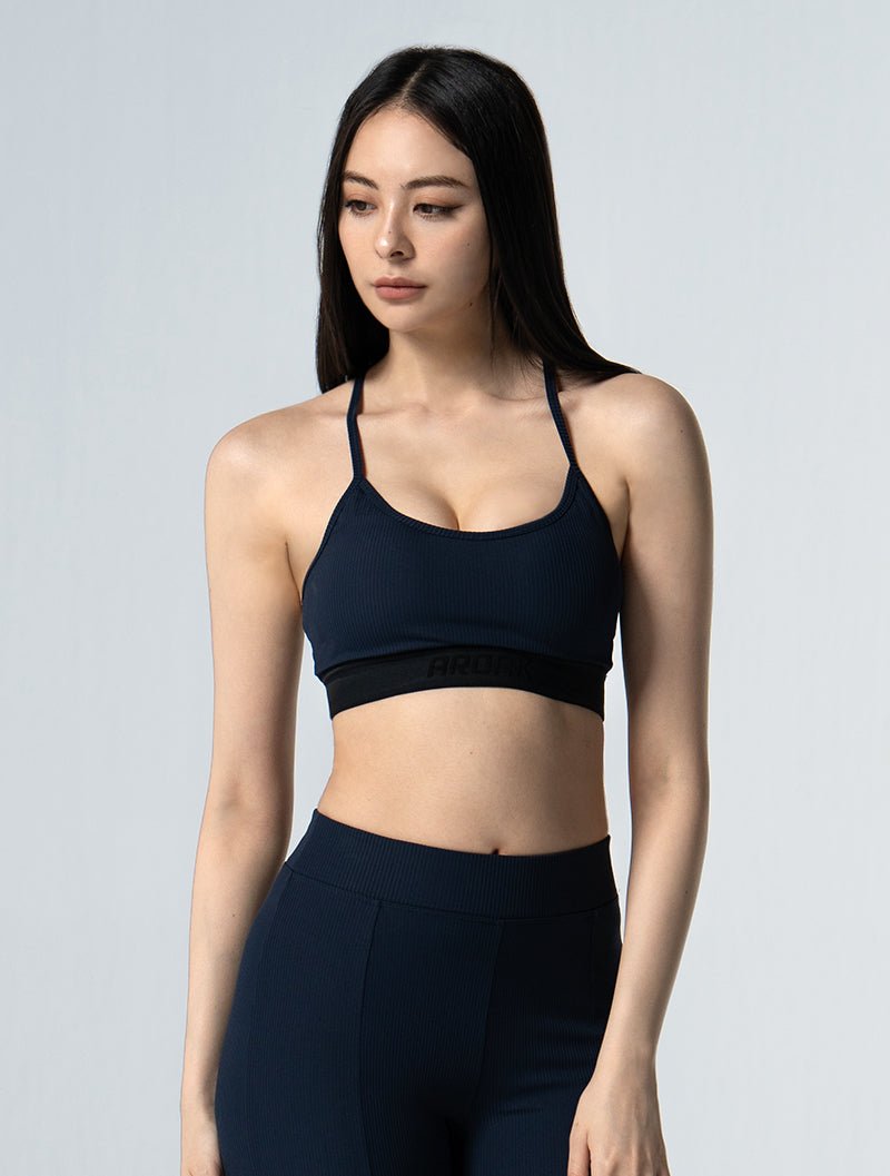 Curvy™ - RIB 繞頸集中美胸Bra Top 25 - 1 (深藍) - AROAK 機能健身服飾 | 專為健人打造