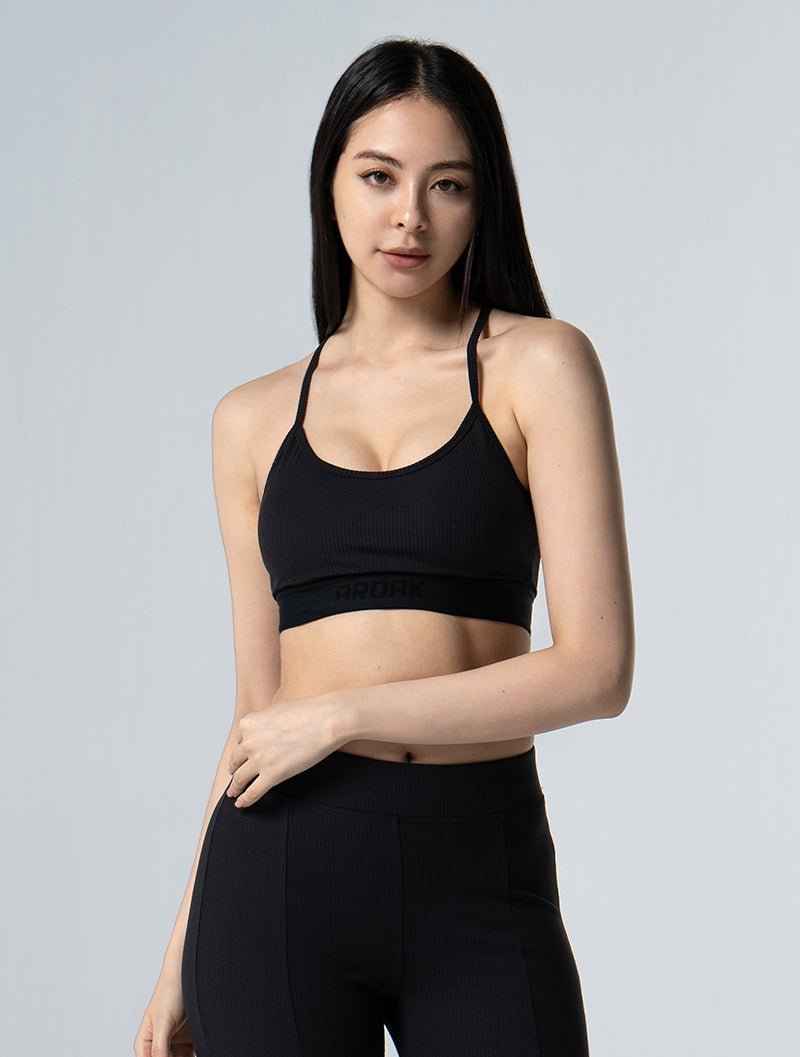 Curvy™ - RIB 繞頸集中美胸Bra Top 25 - 1 (黑) - AROAK 機能健身服飾 | 專為健人打造