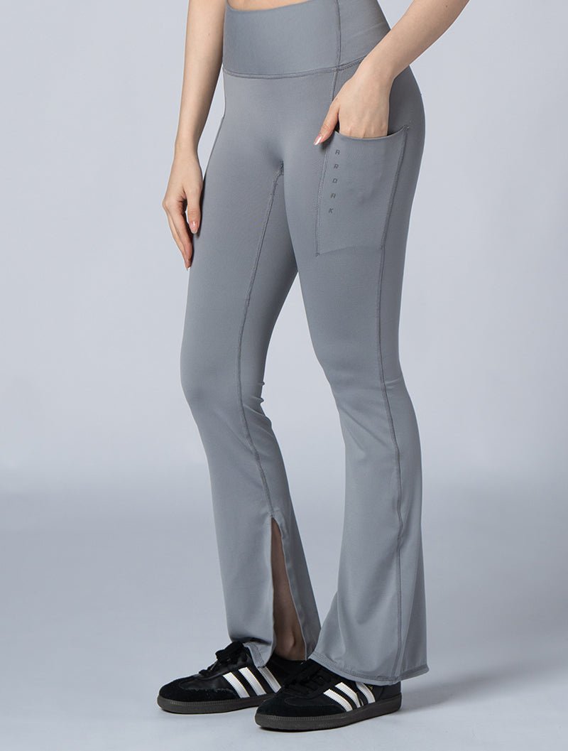 Doux™ 美型微喇叭開衩瑜珈褲24 - 2 (淺灰) - AROAK 機能健身服飾 | 專為健人打造