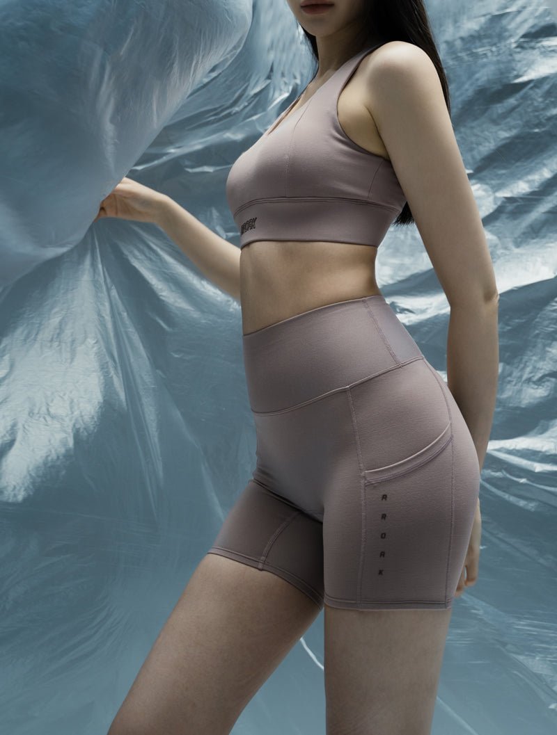 Doux™ 裸感曲線3分瑜珈褲 (煙燻粉) - AROAK 機能健身服飾 | 專為健人打造