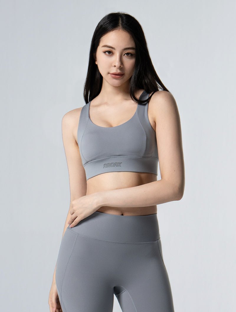 Doux™ Xross後背扣BraTop 25 - 1 (淺灰) - AROAK 機能健身服飾 | 專為健人打造