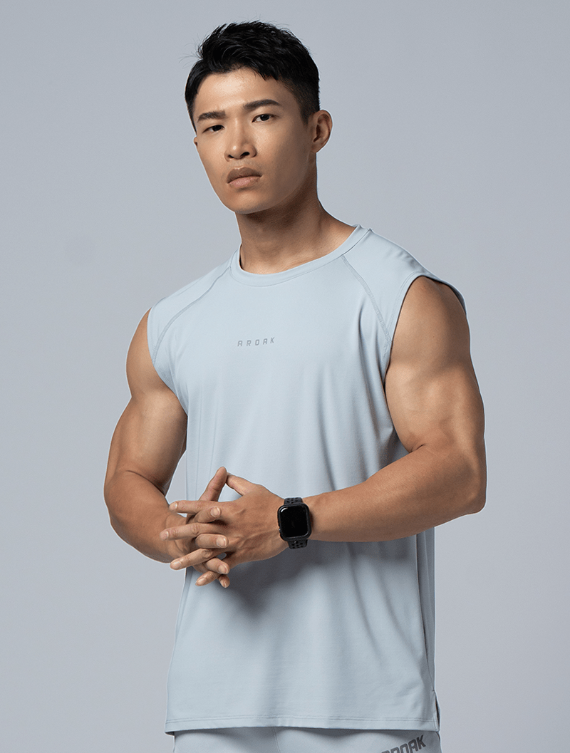 FlexSmooth™寬肩拉克蘭袖機能尼龍背心 (淺灰) - AROAK 機能健身服飾 | 專為健人打造