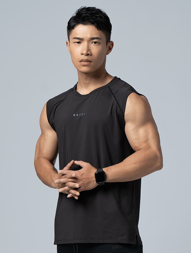 FlexSmooth™寬肩拉克蘭袖機能尼龍背心 (黑) - AROAK 機能健身服飾 | 專為健人打造