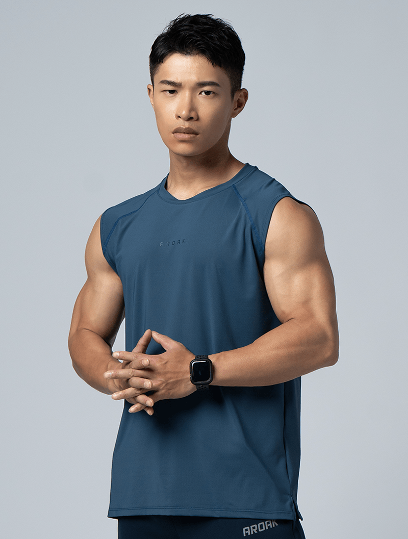 FlexSmooth™寬肩拉克蘭袖機能尼龍背心 (丈青) - AROAK 機能健身服飾 | 專為健人打造