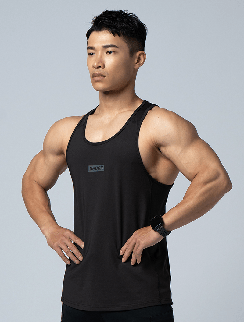 FlexSmooth™剪接尼龍訓練背心 (黑) - AROAK 機能健身服飾 | 專為健人打造