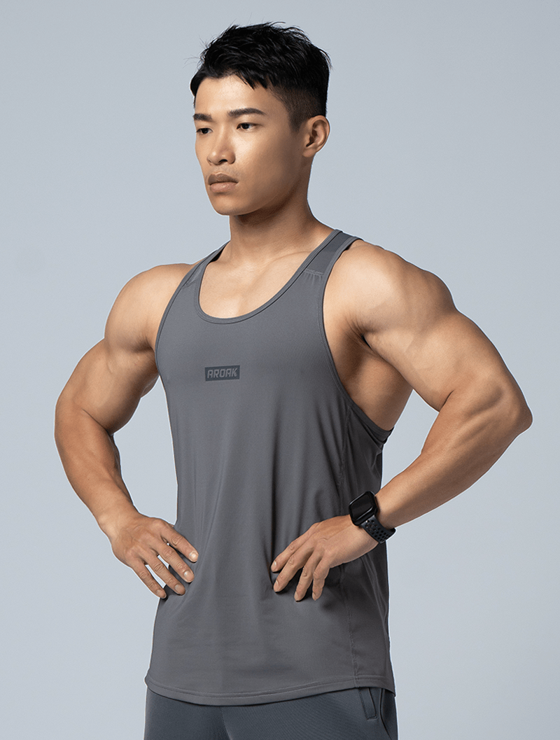 FlexSmooth™剪接尼龍訓練背心 (鐵灰) - AROAK 機能健身服飾 | 專為健人打造