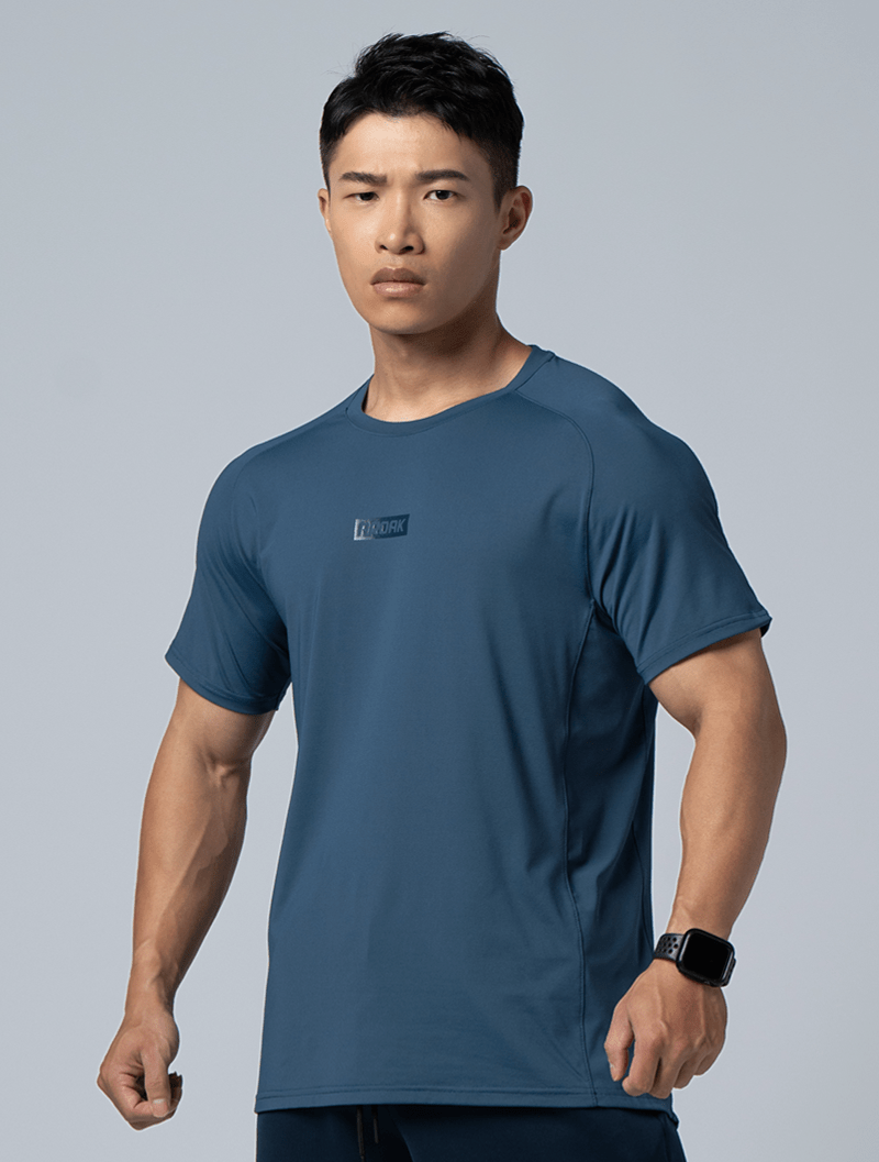 FlexSmooth™拉克蘭袖剪接機能尼龍短袖上衣 (丈青) - AROAK 機能健身服飾 | 專為健人打造