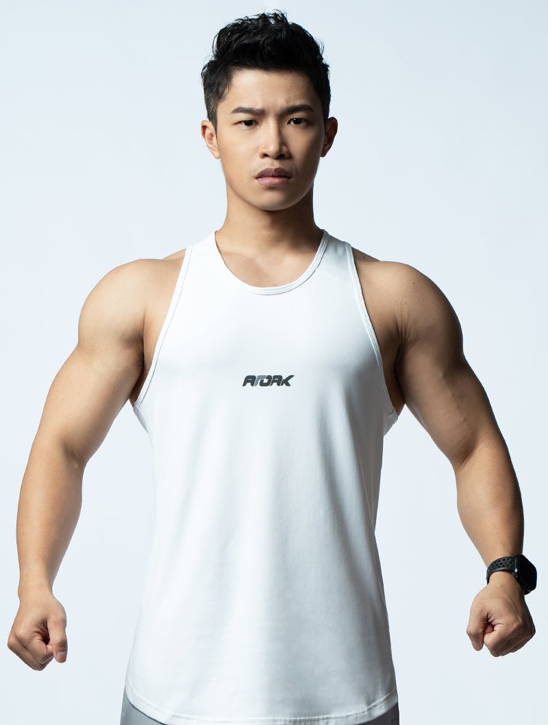 FluxFit™ 拼接本布併縫訓練背心 (白) - AROAK 機能健身服飾 | 專為健人打造