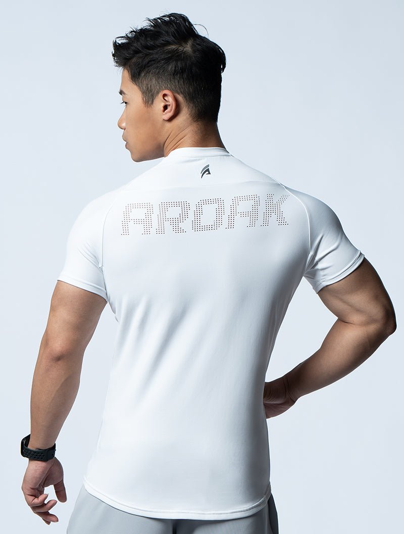 FluxFit™ 腋下拼接訓練上衣 (白) - AROAK 機能健身服飾 | 專為健人打造