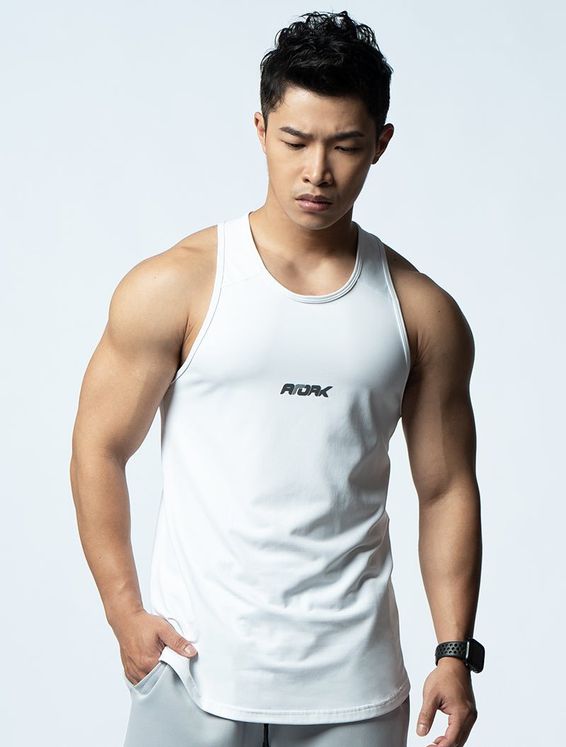 FluxFit™ 拼接本布併縫訓練背心 (白) - AROAK 機能健身服飾 | 專為健人打造