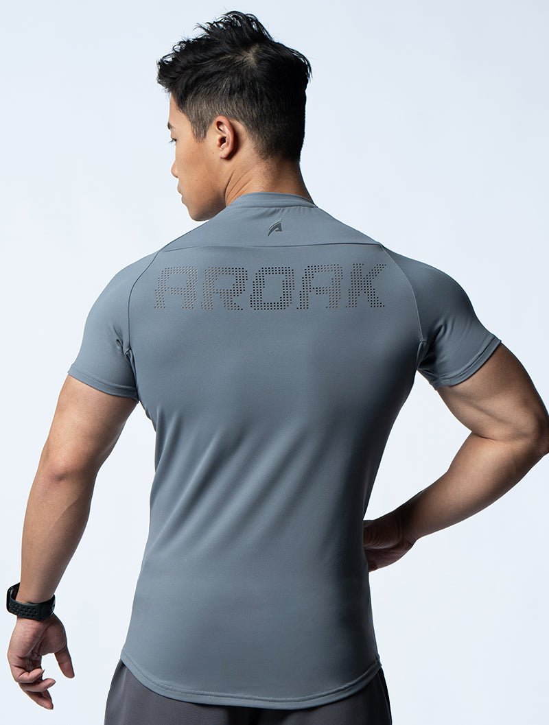 FluxFit™ 腋下拼接訓練上衣 (日蝕灰) - AROAK 機能健身服飾 | 專為健人打造