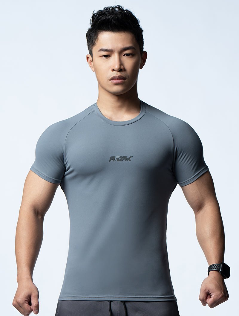 FluxFit™ 腋下拼接訓練上衣 (日蝕灰) - AROAK 機能健身服飾 | 專為健人打造