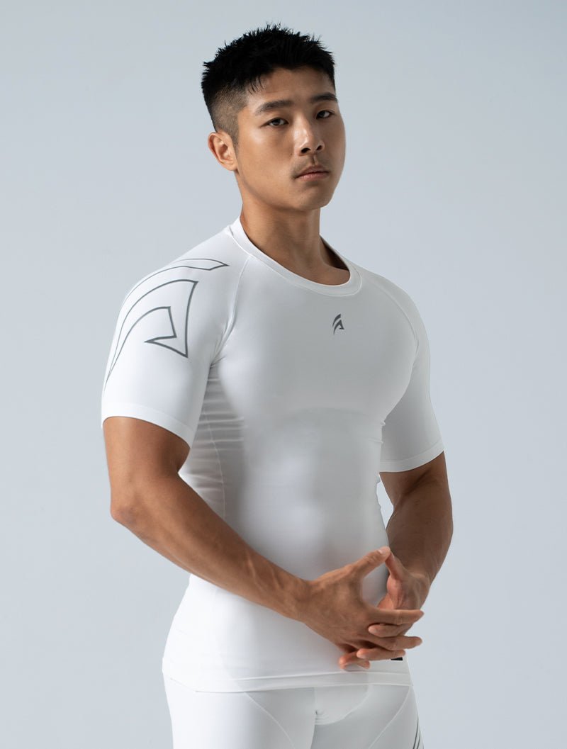 HyperSkin™ 拉克蘭袖緊身上衣 (白) - AROAK 機能健身服飾 | 專為健人打造