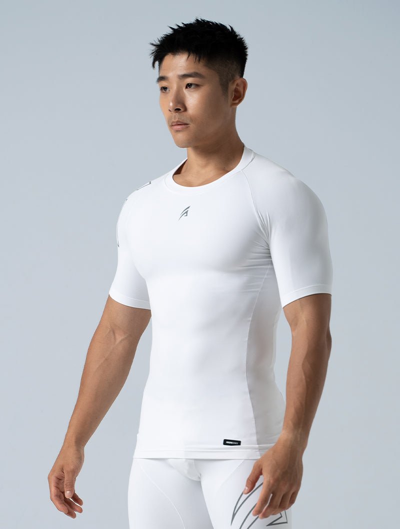 HyperSkin™ 拉克蘭袖緊身上衣 (白) - AROAK 機能健身服飾 | 專為健人打造