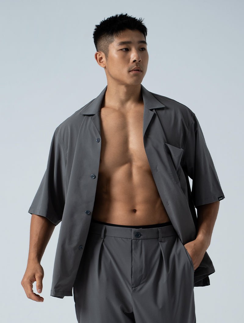 LightDry™ 輕盈機能開襟襯衫 (犀牛灰) - AROAK 機能健身服飾 | 專為健人打造
