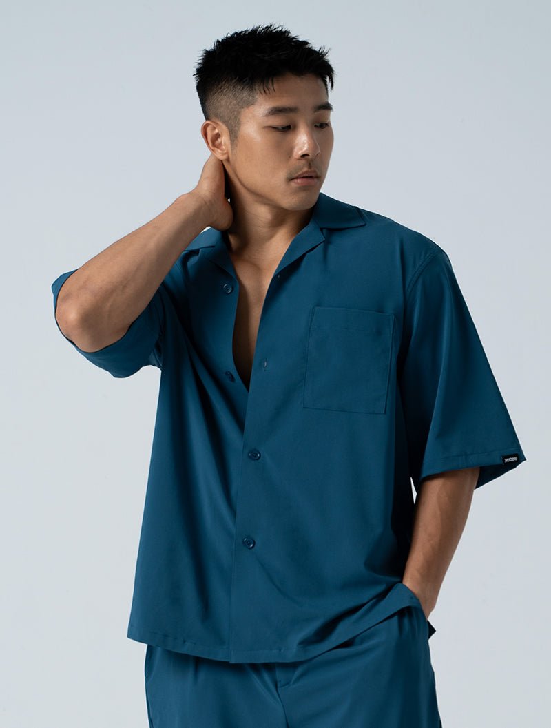 LightDry™ 輕盈機能開襟襯衫 (湖藍) - AROAK 機能健身服飾 | 專為健人打造