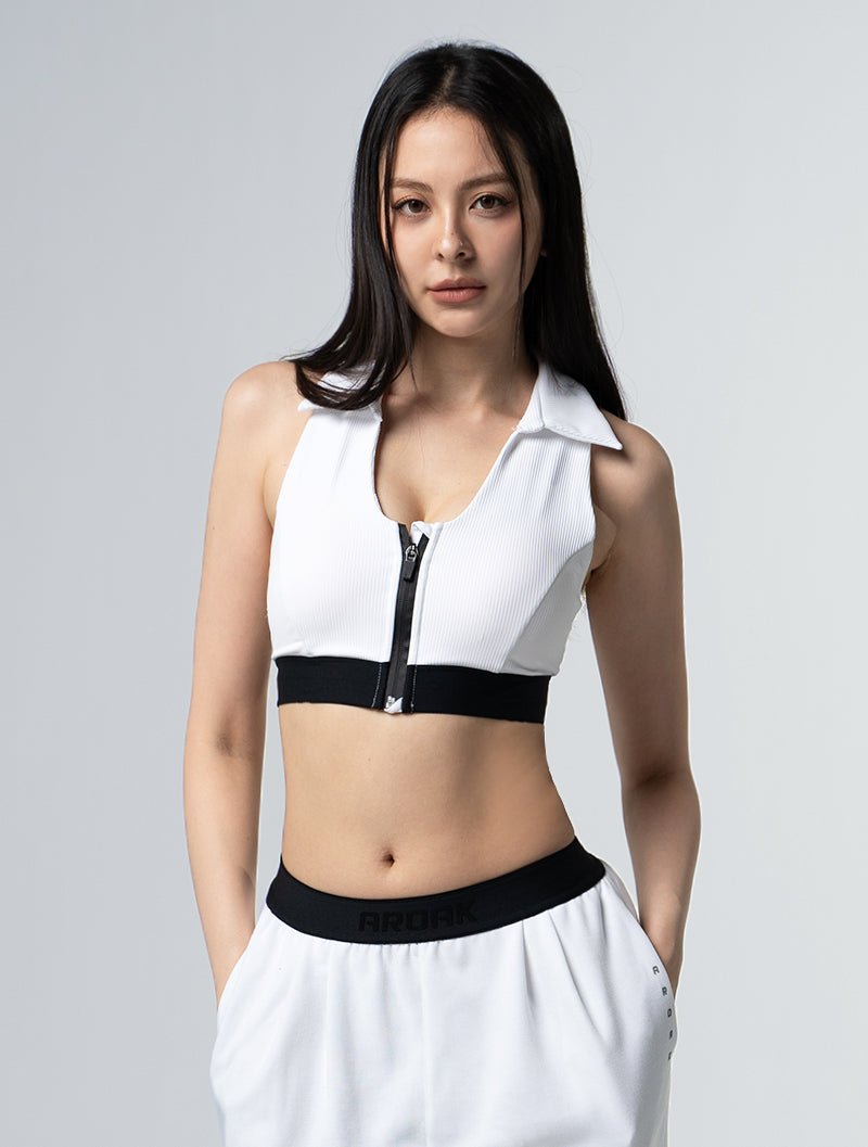 Lumin™ Polo美型領前拉式Bra Top 25 - 1 (白) - AROAK 機能健身服飾 | 專為健人打造