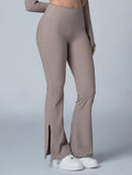 Lumin™S型蜜臀開衩喇叭瑜珈褲 24 - 2 (奶茶杏) - AROAK 機能健身服飾 | 專為健人打造