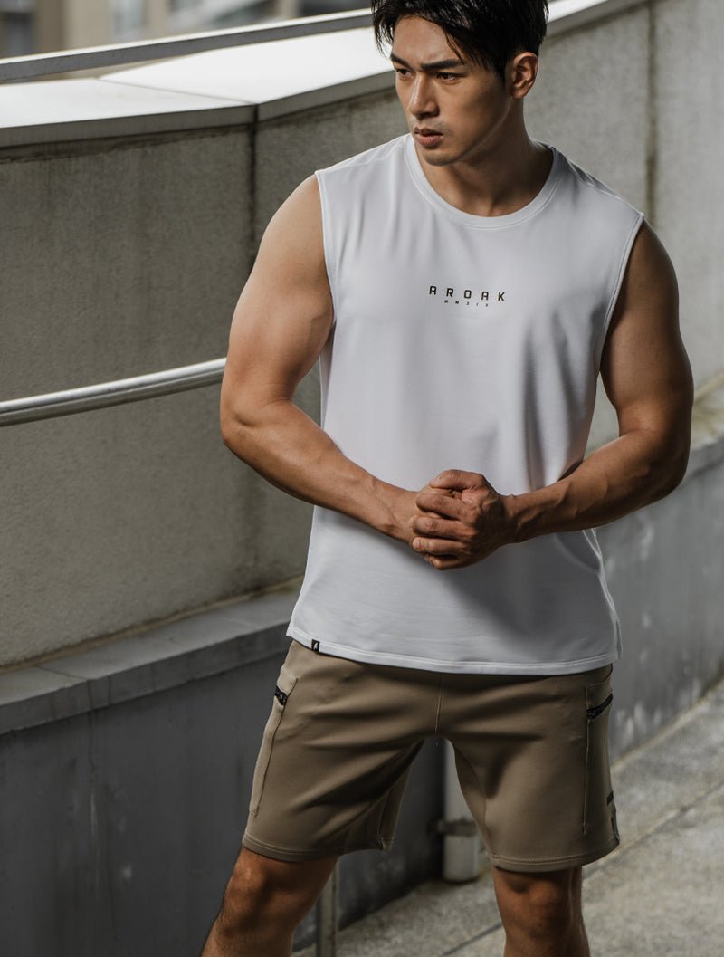 ONE - WAY™ 單向導濕寬肩訓練背心 (灰褐) - AROAK 機能健身服飾 | 專為健人打造