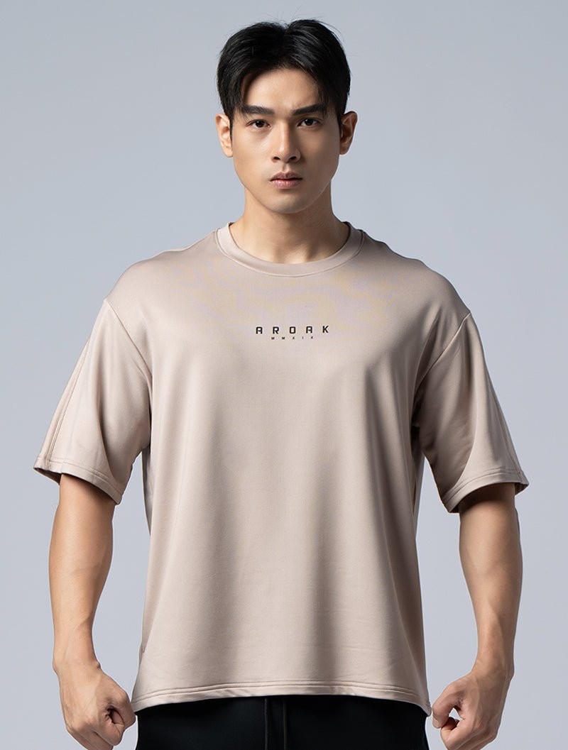 ONE - WAY™ 單向導濕後袖剪接訓練上衣 (灰褐) - AROAK 機能健身服飾 | 專為健人打造